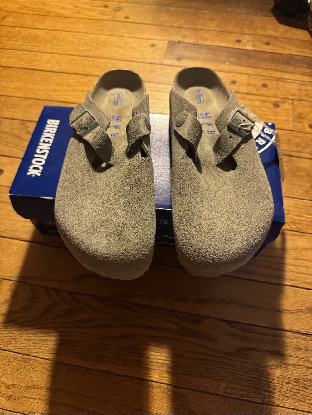 Birkenstock Boston Suede Clogs in Gray Taupe